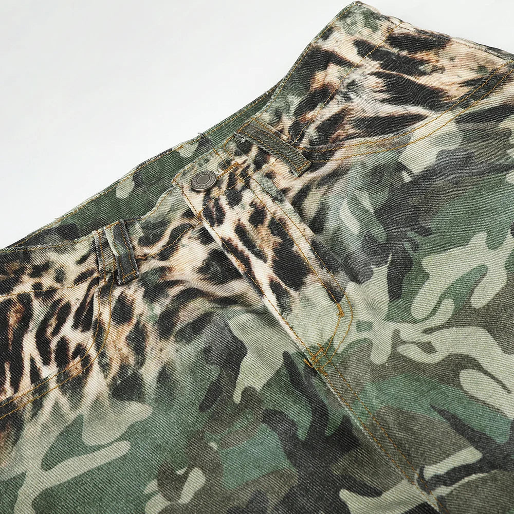 Camo Leopard Print Illusion Denim Jeans