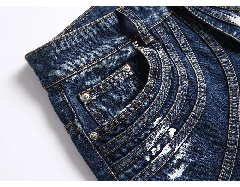 Spliced Stacked Denim Jeans