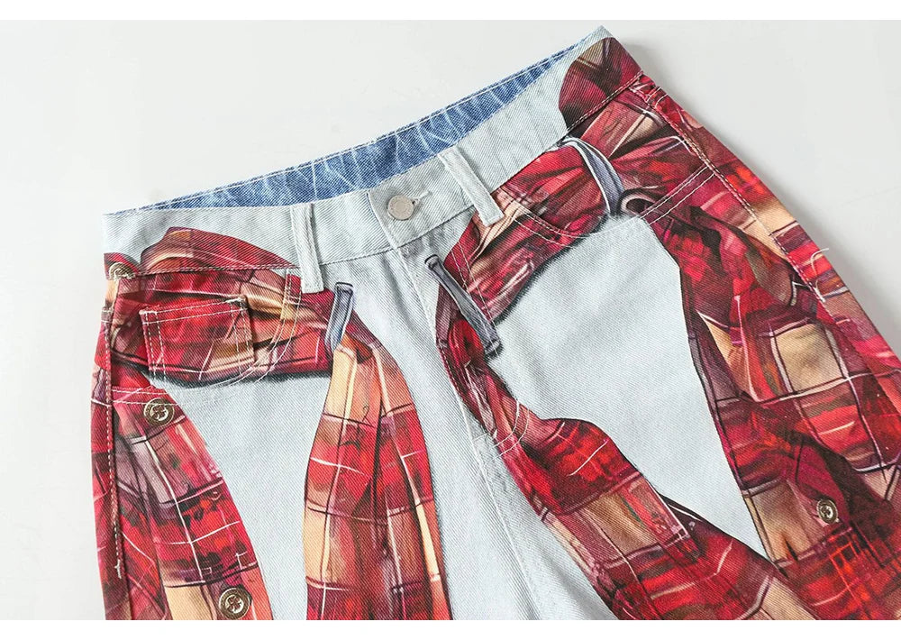 Flannel Wrap Illusion Denim Jeans | Hollywood Denim