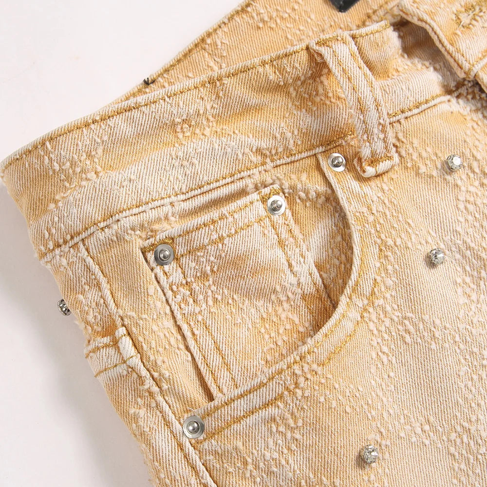 Acid Khaki Diamond Stacked Denim Jeans