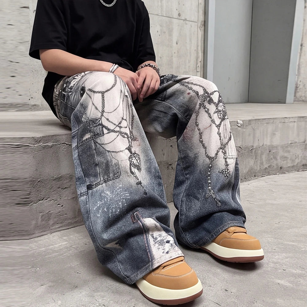 Chain Belt Punk Illusion Denim Jeans