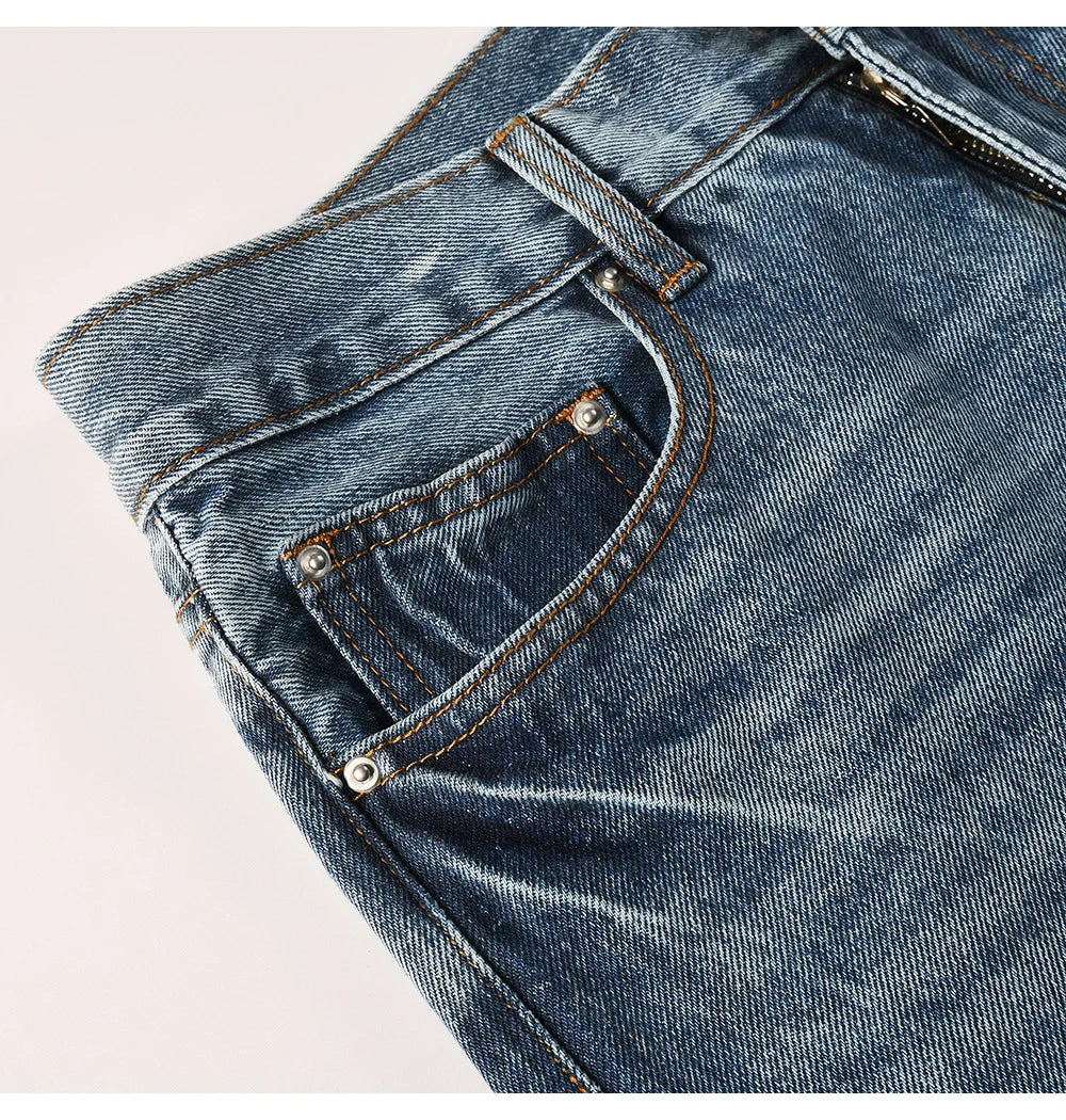 Two Tone Crystal Patch Denim Jeans