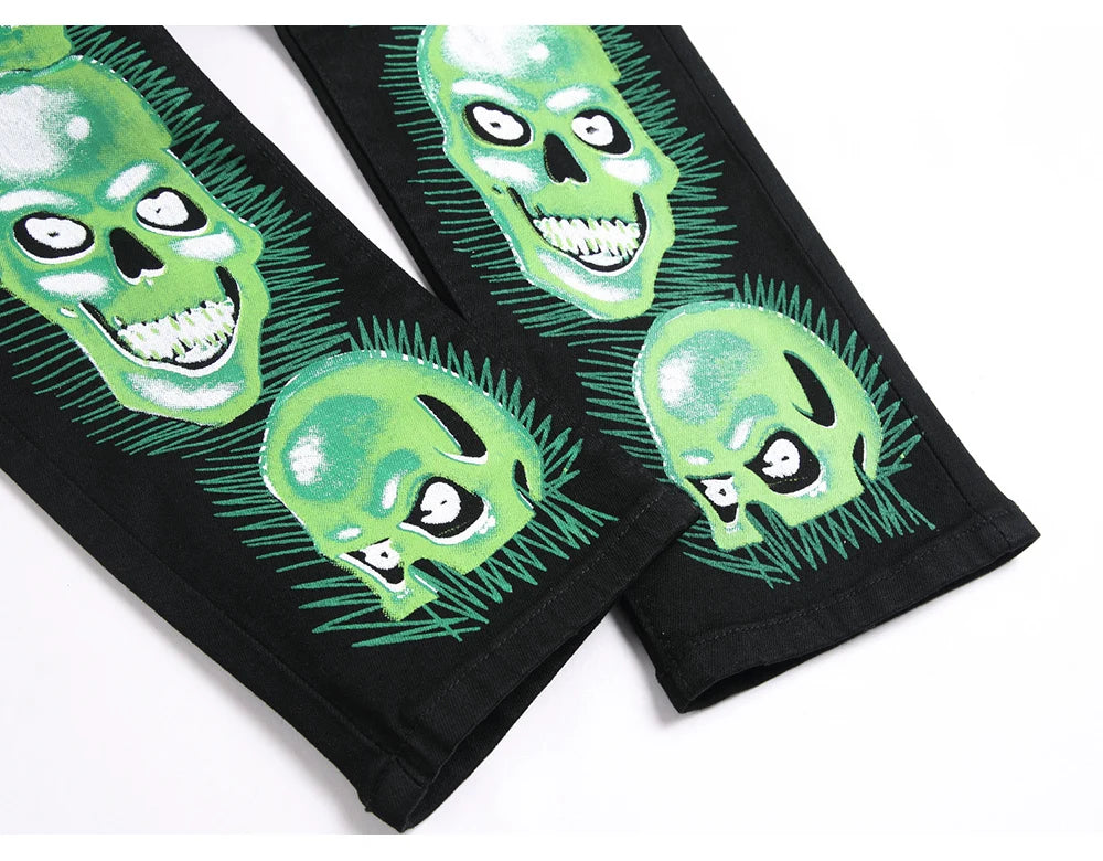 Skull Print Denim Jeans