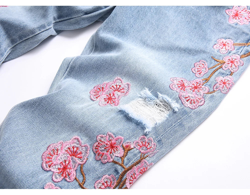 Cherry Blossom Blue Stacked Denim Jeans