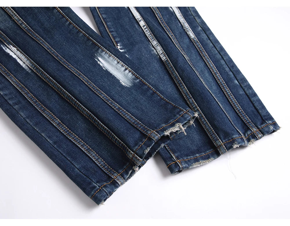 Spliced Stacked Denim Jeans