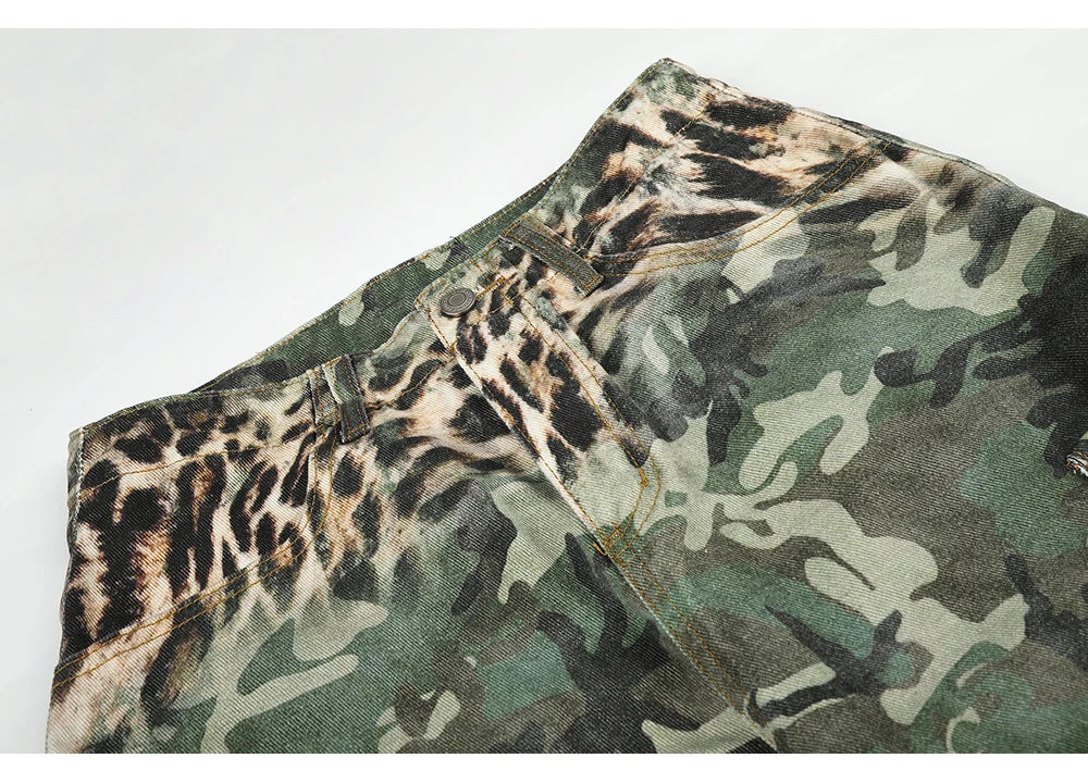 Camo Leopard Print Illusion Denim Jeans