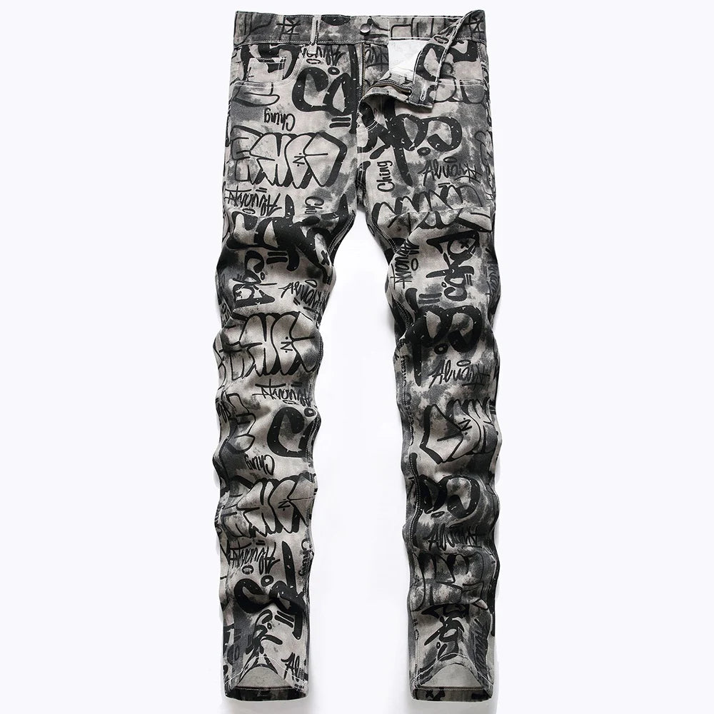 Graffiti Print Denim Jeans