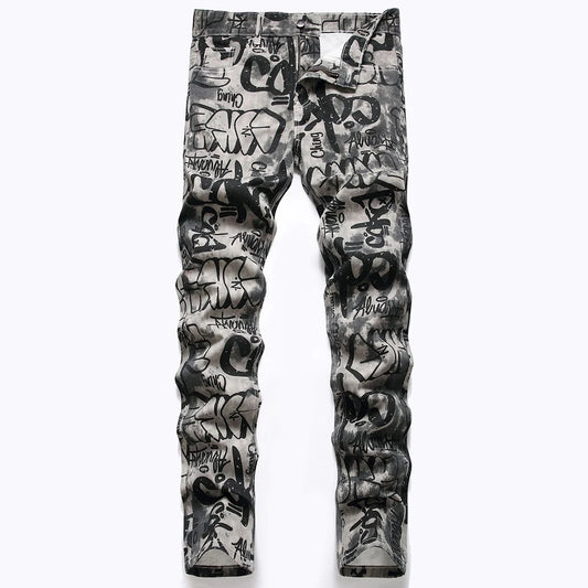 Graffiti Print Denim Jeans