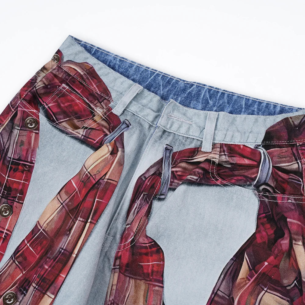 Flannel Wrap Illusion Denim Jeans | Hollywood Denim