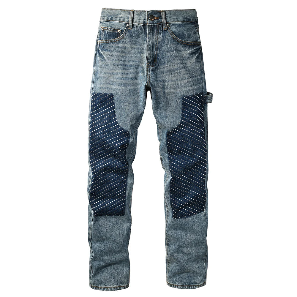 Two Tone Crystal Patch Denim Jeans