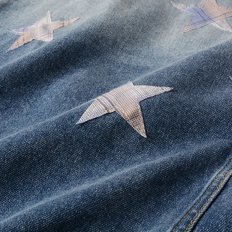 Striped Star Patched Denim Jacket