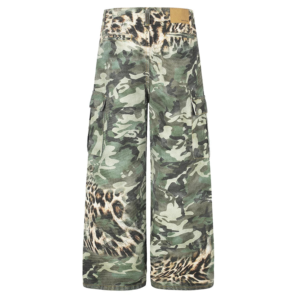 Camo Leopard Print Illusion Denim Jeans
