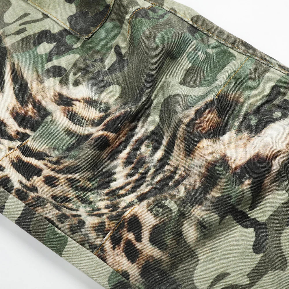 Camo Leopard Print Illusion Denim Jeans