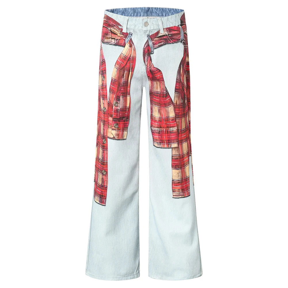 Flannel Wrap Illusion Denim Jeans | Hollywood Denim