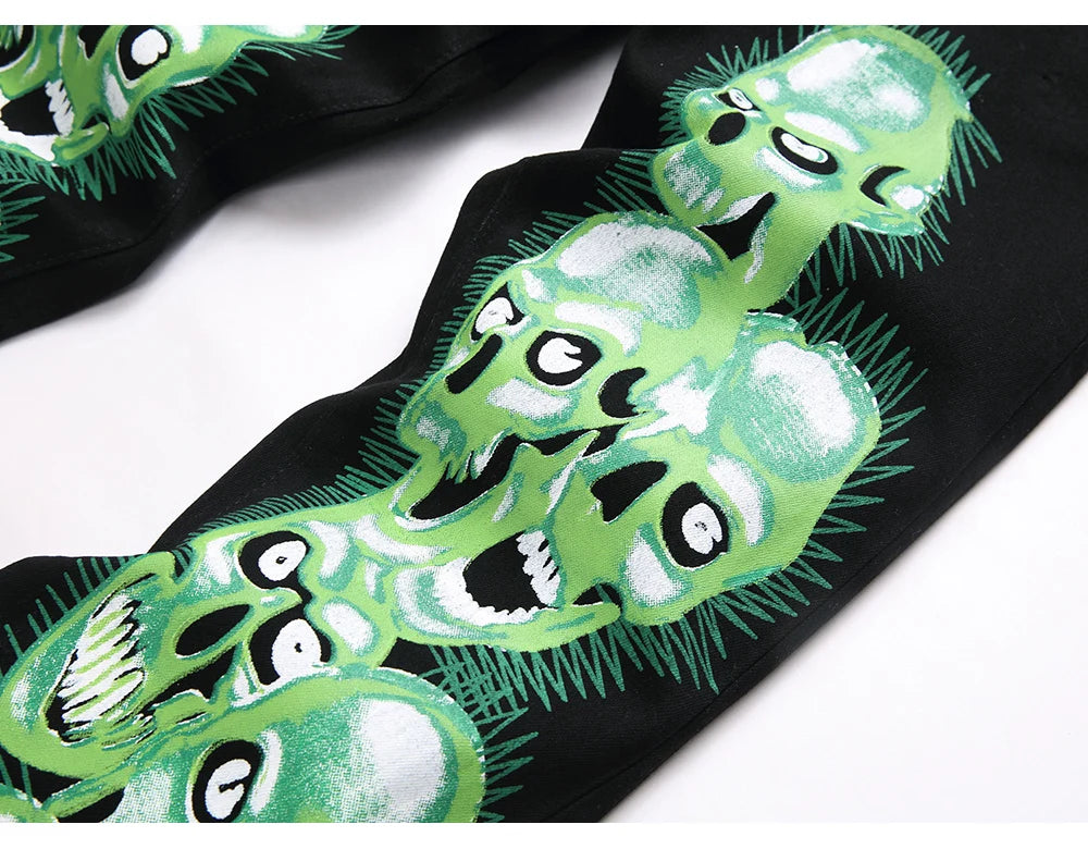 Skull Print Denim Jeans