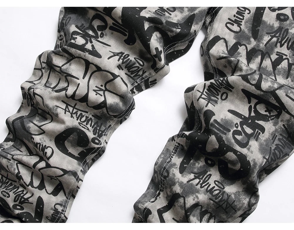Graffiti Print Denim Jeans
